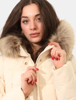 Piumino Yes Zee Beige con pelo removibile