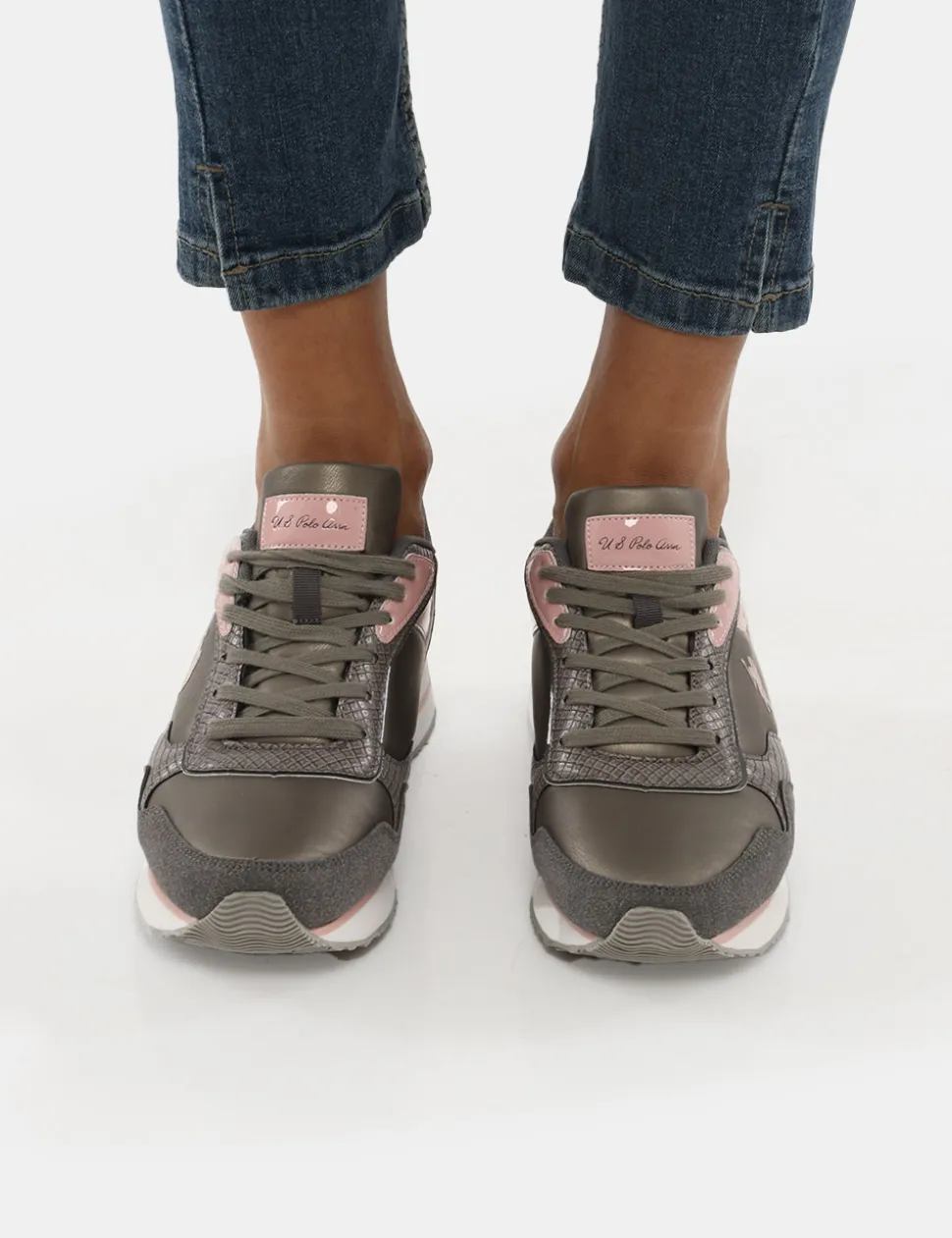 Sneakers U.S. Polo Assn con inserti patent in rosa